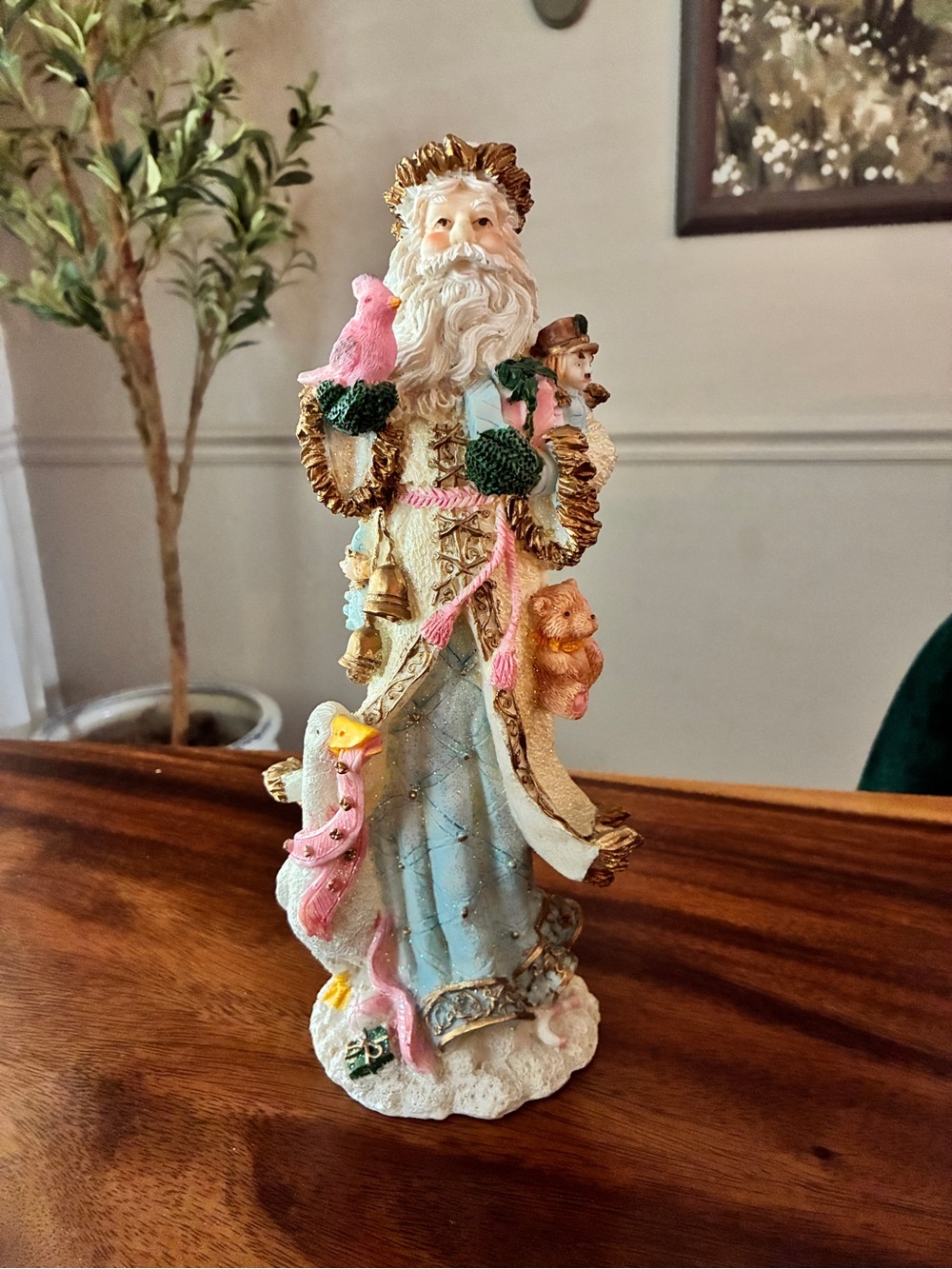Vintage 1999 M.K. Enterprises Pastel Cottagecore Santa Figurine 11”